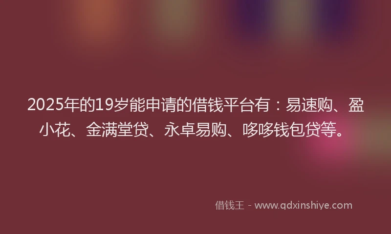 2025年的19岁能申请的借钱平台有：易速购、盈小花、金满堂贷、永卓易购、哆哆钱包贷等。