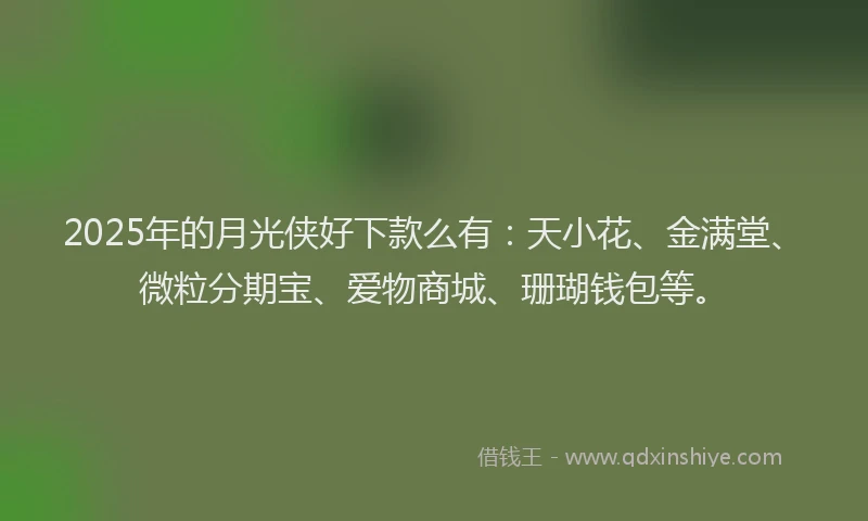 2025年的月光侠好下款么有：天小花、金满堂、微粒分期宝、爱物商城、珊瑚钱包等。
