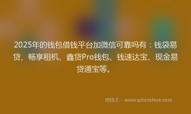 2025年的钱包借钱平台加微信可靠吗有：钱袋易贷、畅享租机、鑫贷Pro钱包、钱速达宝、现金易贷通宝等。