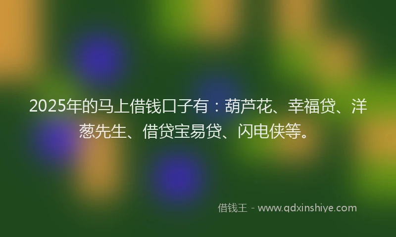 2025年的马上借钱口子有：葫芦花、幸福贷、洋葱先生、借贷宝易贷、闪电侠等。