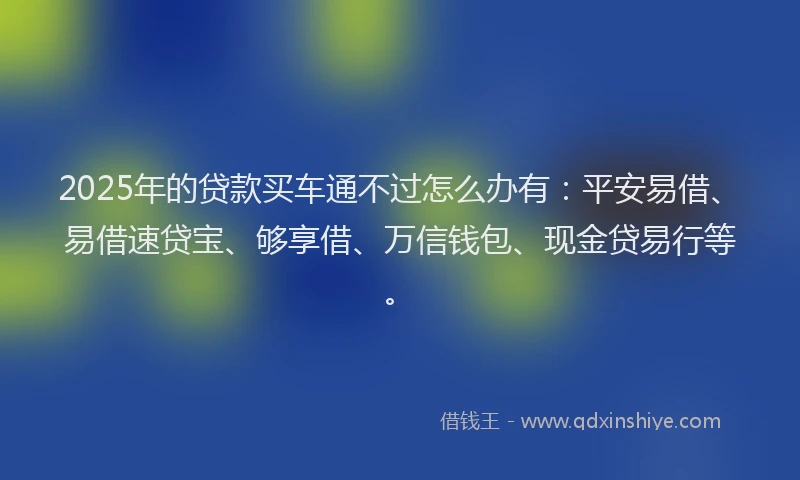 2025年的贷款买车通不过怎么办有：平安易借、易借速贷宝、够享借、万信钱包、现金贷易行等。