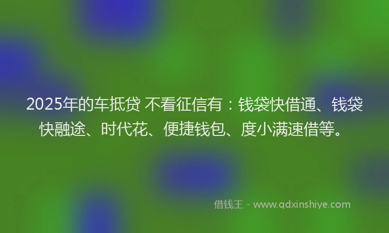 2025年的车抵贷 不看征信有：钱袋快借通、钱袋快融途、时代花、便捷钱包、度小满速借等。