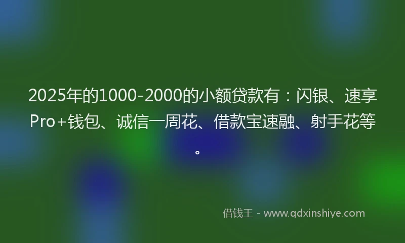 2025年的1000-2000的小额贷款有：闪银、速享Pro+钱包、诚信一周花、借款宝速融、射手花等。