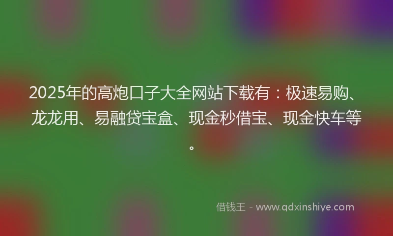 2025年的高炮口子大全网站下载有：极速易购、龙龙用、易融贷宝盒、现金秒借宝、现金快车等。