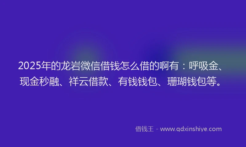 2025年的龙岩微信借钱怎么借的啊有：呼吸金、现金秒融、祥云借款、有钱钱包、珊瑚钱包等。