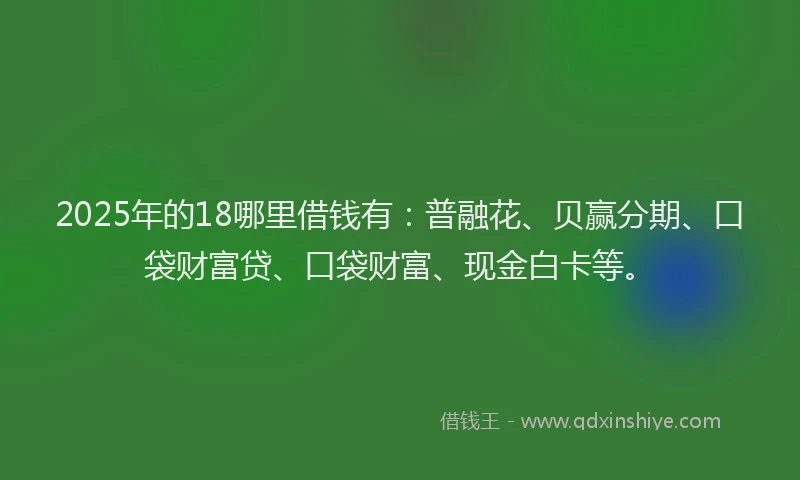 2025年的18哪里借钱有：普融花、贝赢分期、口袋财富贷、口袋财富、现金白卡等。
