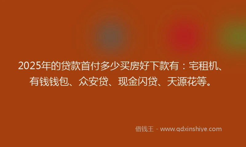 2025年的贷款首付多少买房好下款有：宅租机、有钱钱包、众安贷、现金闪贷、天源花等。