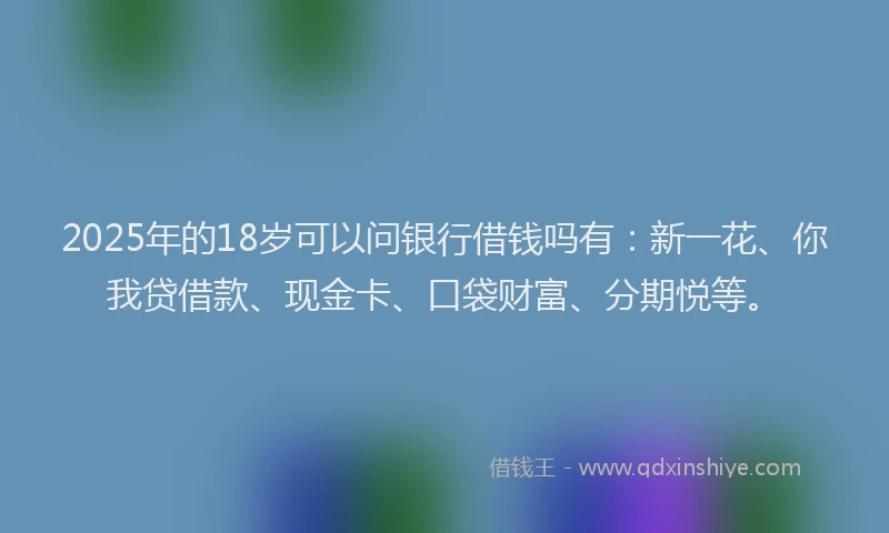 2025年的18岁可以问银行借钱吗有：新一花、你我贷借款、现金卡、口袋财富、分期悦等。