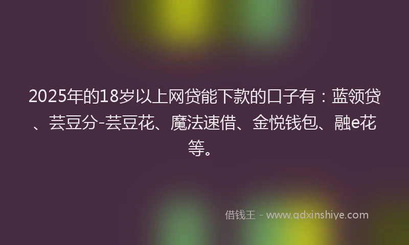 2025年的18岁以上网贷能下款的口子有：蓝领贷、芸豆分-芸豆花、魔法速借、金悦钱包、融e花等。