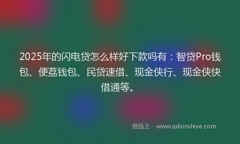 2025年的闪电贷怎么样好下款吗有：智贷Pro钱包、便荔钱包、民贷速借、现金侠行、现金侠快借通等。
