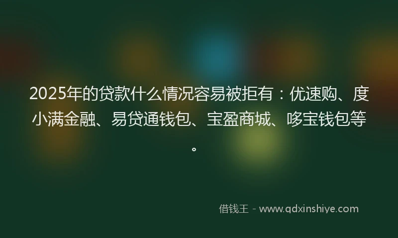 2025年的贷款什么情况容易被拒有：优速购、度小满金融、易贷通钱包、宝盈商城、哆宝钱包等。