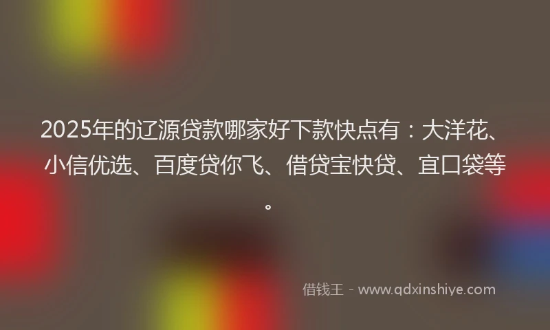 2025年的辽源贷款哪家好下款快点有：大洋花、小信优选、百度贷你飞、借贷宝快贷、宜口袋等。