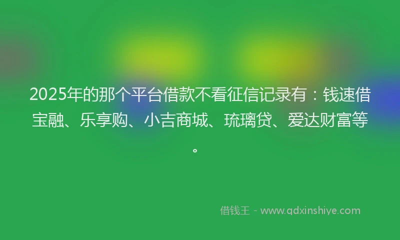 2025年的那个平台借款不看征信记录有：钱速借宝融、乐享购、小吉商城、琉璃贷、爱达财富等。