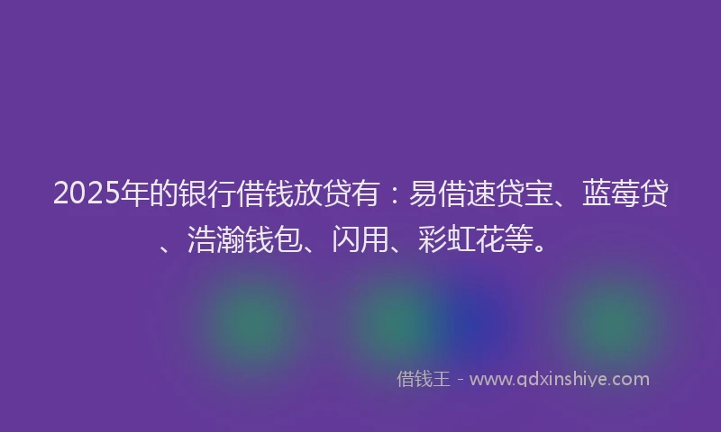 2025年的银行借钱放贷有：易借速贷宝、蓝莓贷、浩瀚钱包、闪用、彩虹花等。