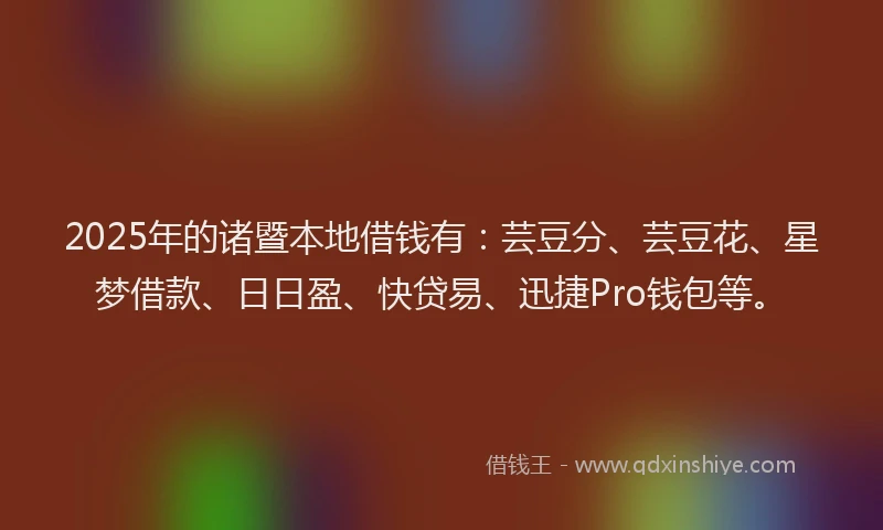 2025年的诸暨本地借钱有：芸豆分、芸豆花、星梦借款、日日盈、快贷易、迅捷Pro钱包等。