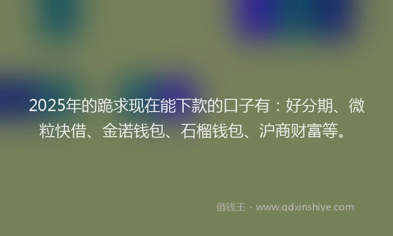 2025年的跪求现在能下款的口子有：好分期、微粒快借、金诺钱包、石榴钱包、沪商财富等。