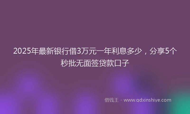 2025年最新银行借3万元一年利息多少，分享5个秒批无面签贷款口子