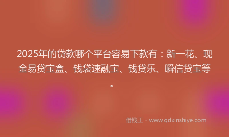 2025年的贷款哪个平台容易下款有：新一花、现金易贷宝盒、钱袋速融宝、钱贷乐、瞬信贷宝等。