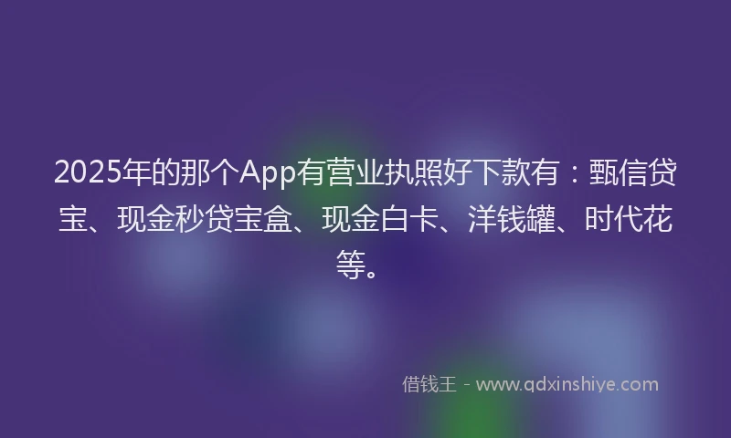 2025年的那个App有营业执照好下款有：甄信贷宝、现金秒贷宝盒、现金白卡、洋钱罐、时代花等。