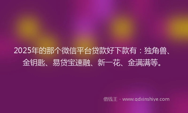 2025年的那个微信平台贷款好下款有：独角兽、金钥匙、易贷宝速融、新一花、金满满等。