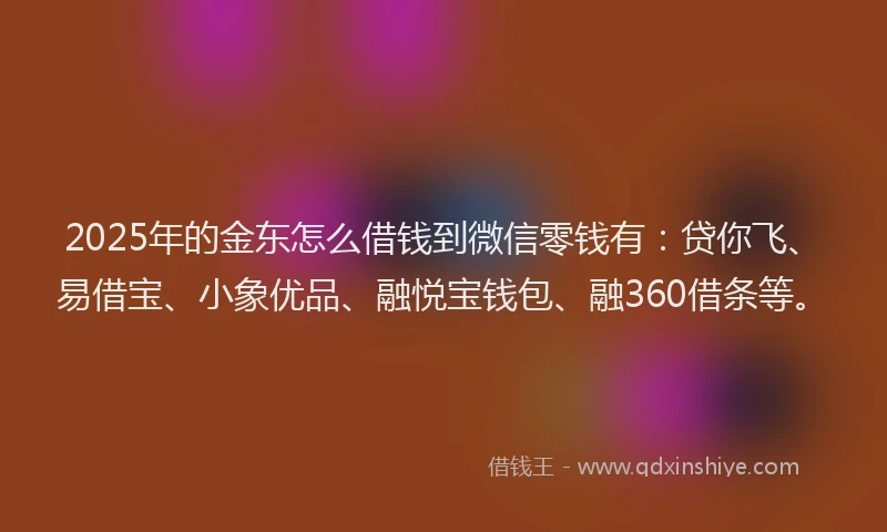 2025年的金东怎么借钱到微信零钱有：贷你飞、易借宝、小象优品、融悦宝钱包、融360借条等。