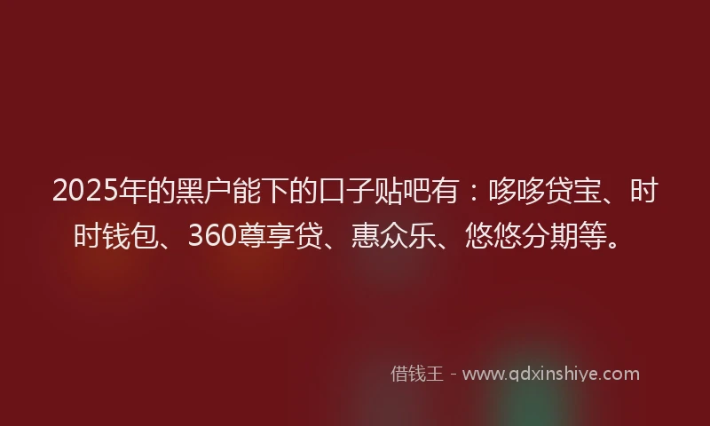 2025年的黑户能下的口子贴吧有：哆哆贷宝、时时钱包、360尊享贷、惠众乐、悠悠分期等。