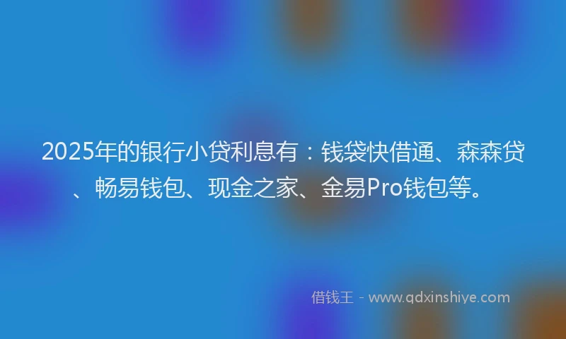 2025年的银行小贷利息有：钱袋快借通、森森贷、畅易钱包、现金之家、金易Pro钱包等。