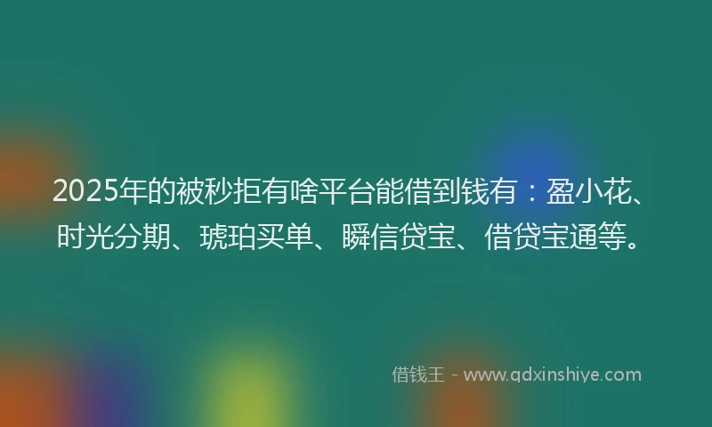 2025年的被秒拒有啥平台能借到钱有：盈小花、时光分期、琥珀买单、瞬信贷宝、借贷宝通等。