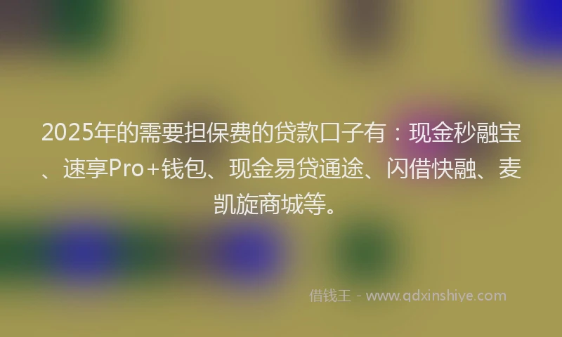 2025年的需要担保费的贷款口子有：现金秒融宝、速享Pro+钱包、现金易贷通途、闪借快融、麦凯旋商城等。