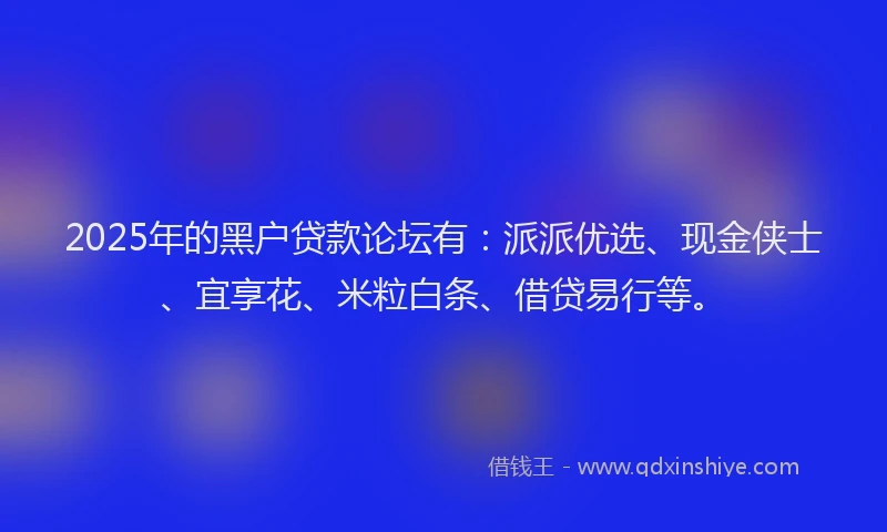 2025年的黑户贷款论坛有：派派优选、现金侠士、宜享花、米粒白条、借贷易行等。