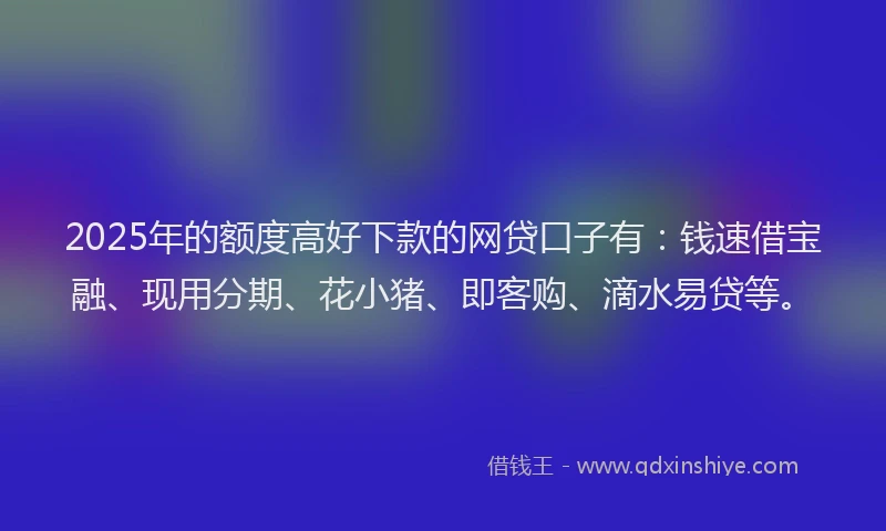 2025年的额度高好下款的网贷口子有：钱速借宝融、现用分期、花小猪、即客购、滴水易贷等。