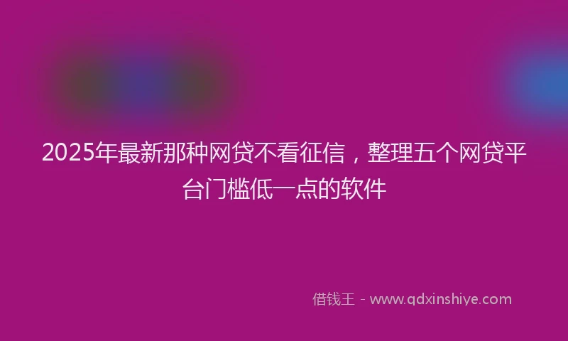 2025年最新那种网贷不看征信，整理五个网贷平台门槛低一点的软件