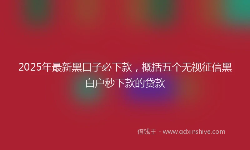2025年最新黑口子必下款，概括五个无视征信黑白户秒下款的贷款