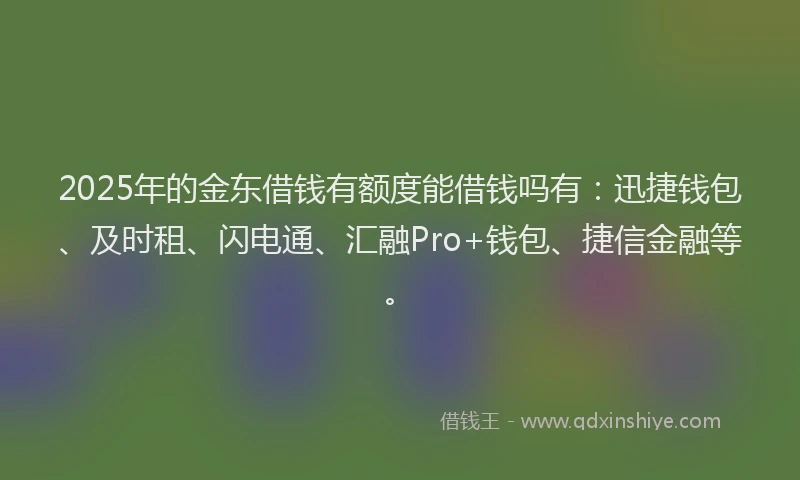 2025年的金东借钱有额度能借钱吗有：迅捷钱包、及时租、闪电通、汇融Pro+钱包、捷信金融等。