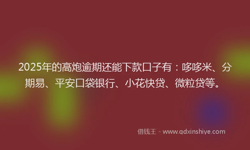 2025年的高炮逾期还能下款口子有：哆哆米、分期易、平安口袋银行、小花快贷、微粒贷等。