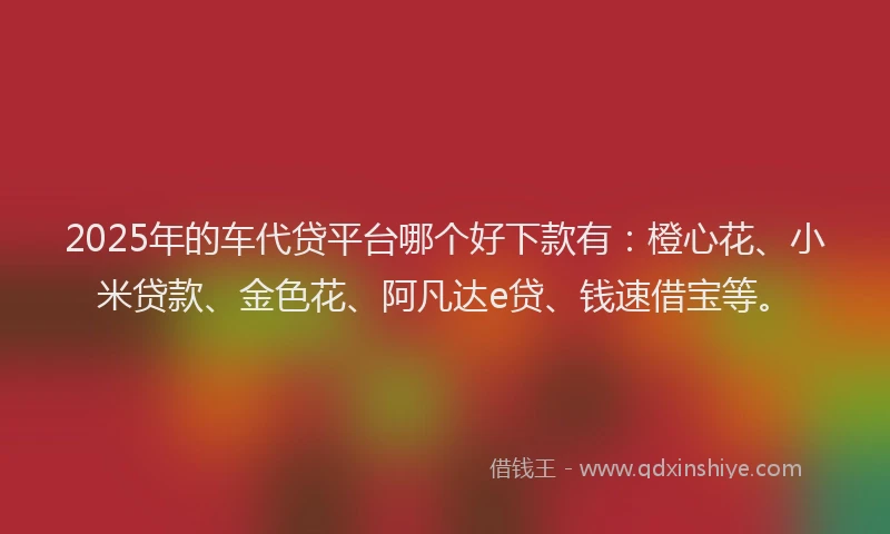 2025年的车代贷平台哪个好下款有：橙心花、小米贷款、金色花、阿凡达e贷、钱速借宝等。