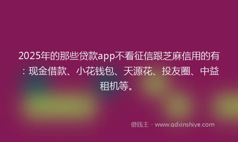 2025年的那些贷款app不看征信跟芝麻信用的有：现金借款、小花钱包、天源花、投友圈、中益租机等。
