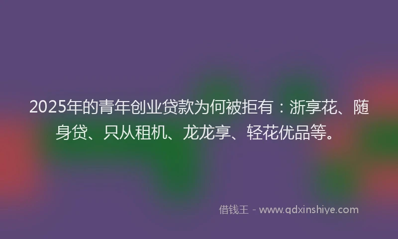 2025年的青年创业贷款为何被拒有：浙享花、随身贷、只从租机、龙龙享、轻花优品等。