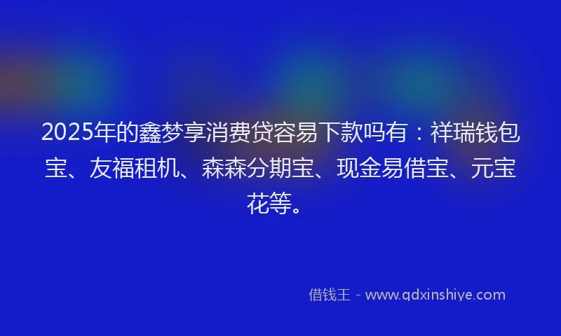 2025年的鑫梦享消费贷容易下款吗有：祥瑞钱包宝、友福租机、森森分期宝、现金易借宝、元宝花等。