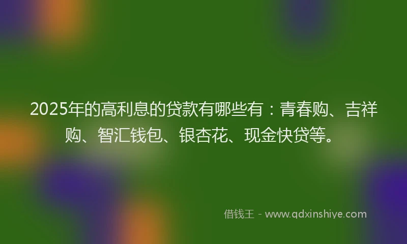 2025年的高利息的贷款有哪些有：青春购、吉祥购、智汇钱包、银杏花、现金快贷等。