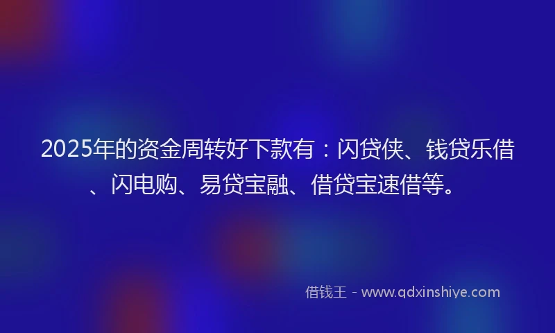 2025年的资金周转好下款有：闪贷侠、钱贷乐借、闪电购、易贷宝融、借贷宝速借等。