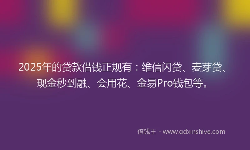 2025年的贷款借钱正规有：维信闪贷、麦芽贷、现金秒到融、会用花、金易Pro钱包等。