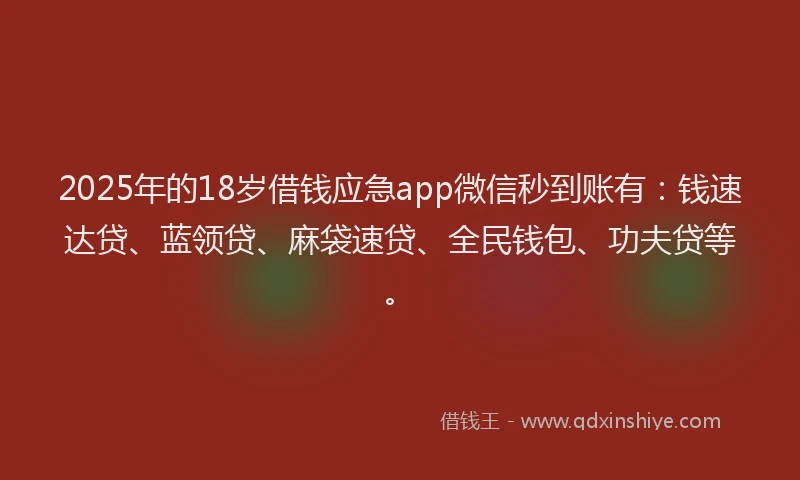 2025年的18岁借钱应急app微信秒到账有：钱速达贷、蓝领贷、麻袋速贷、全民钱包、功夫贷等。