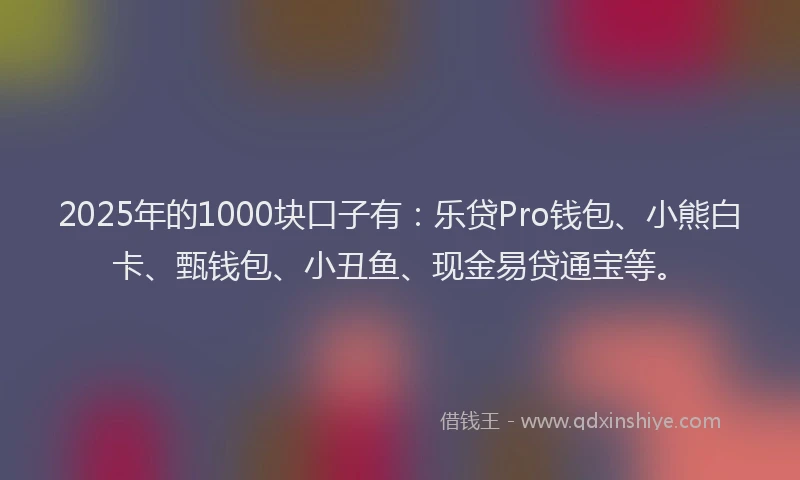 2025年的1000块口子有:乐贷Pro钱包、小熊白卡、甄钱包、小丑鱼、现金易贷通宝等。