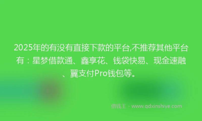 2025年的有没有直接下款的平台,不推荐其他平台有：星梦借款通、鑫享花、钱袋快易、现金速融、翼支付Pro钱包等。