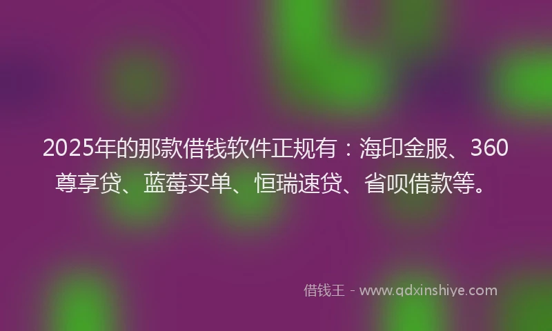 2025年的那款借钱软件正规有：海印金服、360尊享贷、蓝莓买单、恒瑞速贷、省呗借款等。