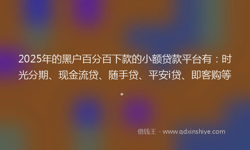 2025年的黑户百分百下款的小额贷款平台有:时光分期、现金流贷、随手贷、平安i贷、即客购等。