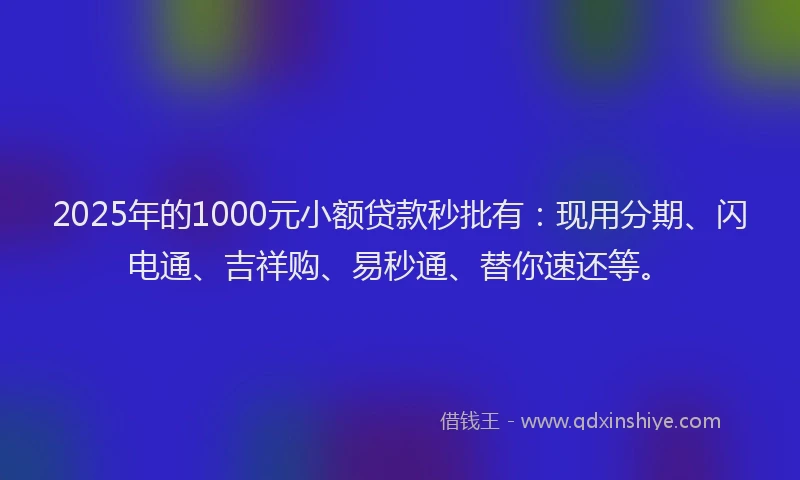 2025年的1000元小额贷款秒批有：现用分期、闪电通、吉祥购、易秒通、替你速还等。
