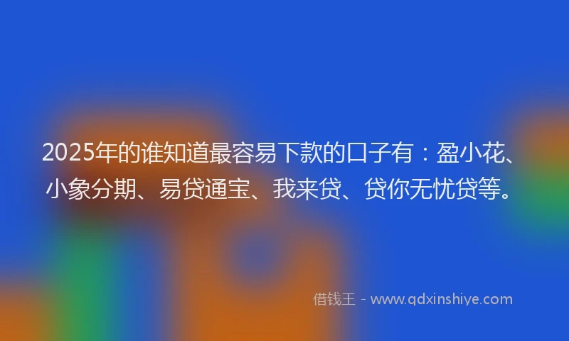 2025年的谁知道最容易下款的口子有：盈小花、小象分期、易贷通宝、我来贷、贷你无忧贷等。