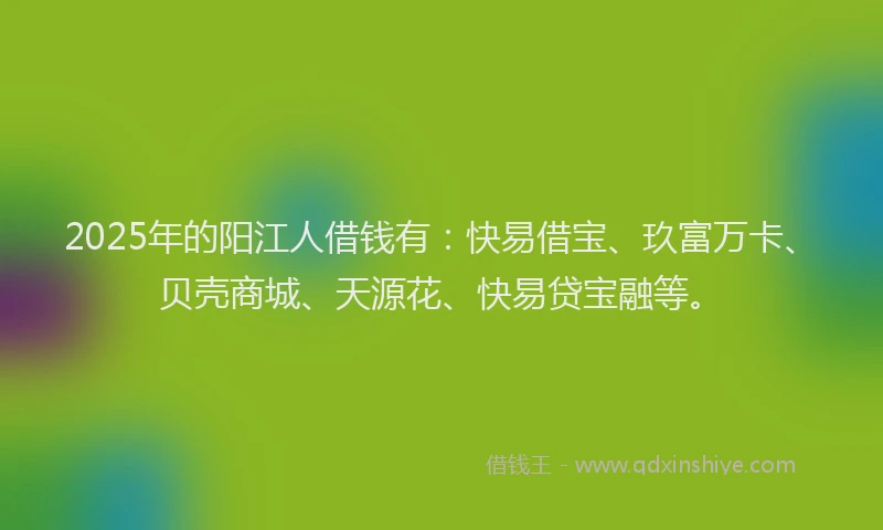 2025年的阳江人借钱有：快易借宝、玖富万卡、贝壳商城、天源花、快易贷宝融等。